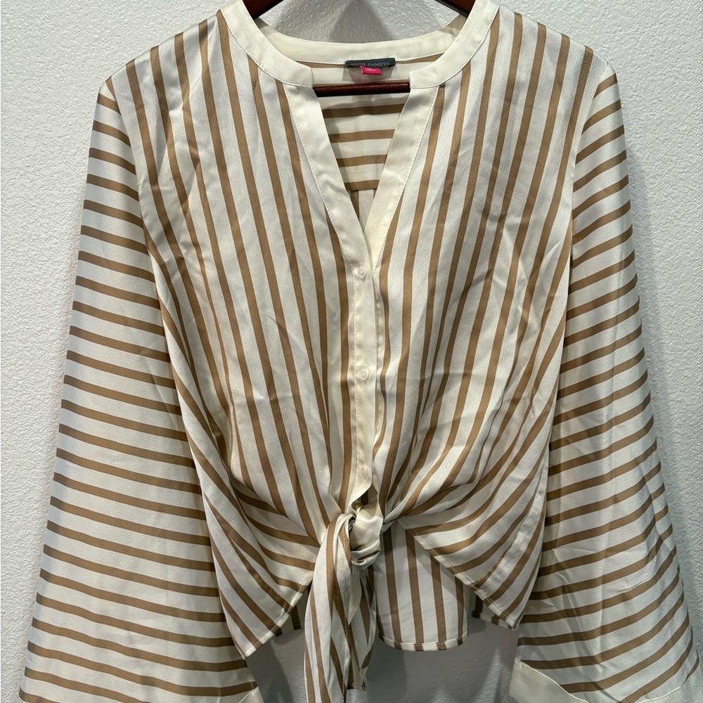 Vince Camuto Cream and Brown Striped Blouse